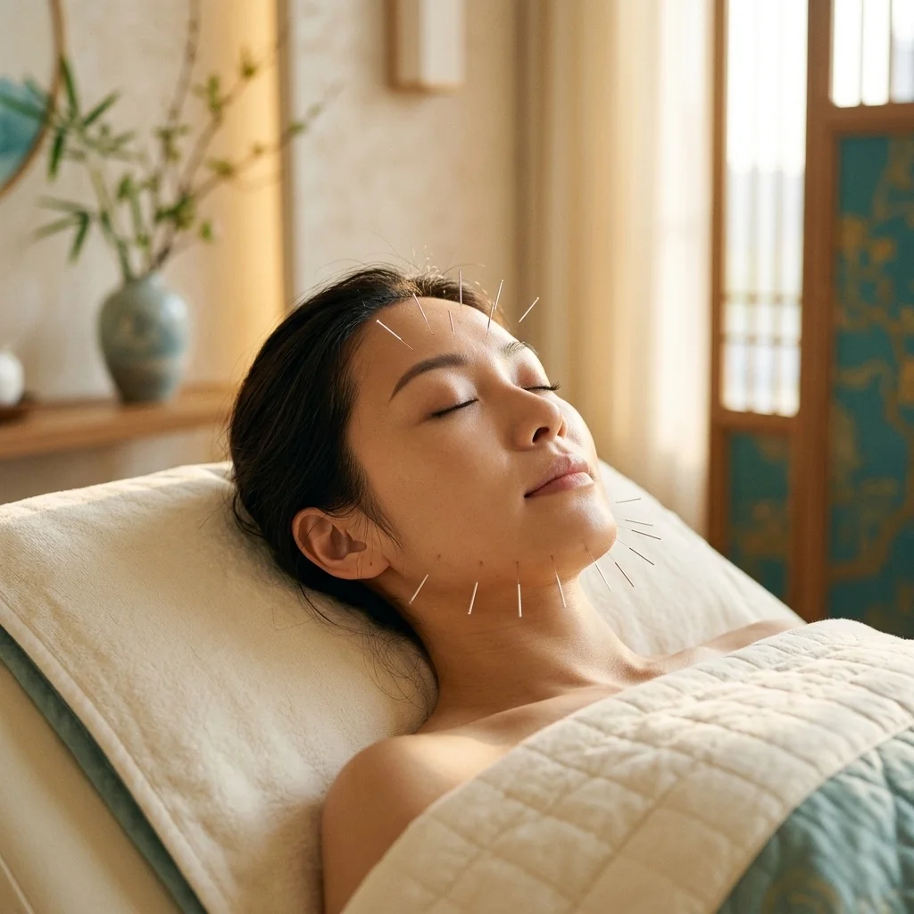 Séance de médecine esthétique chinoise, lifting naturel du visage par acupuncture